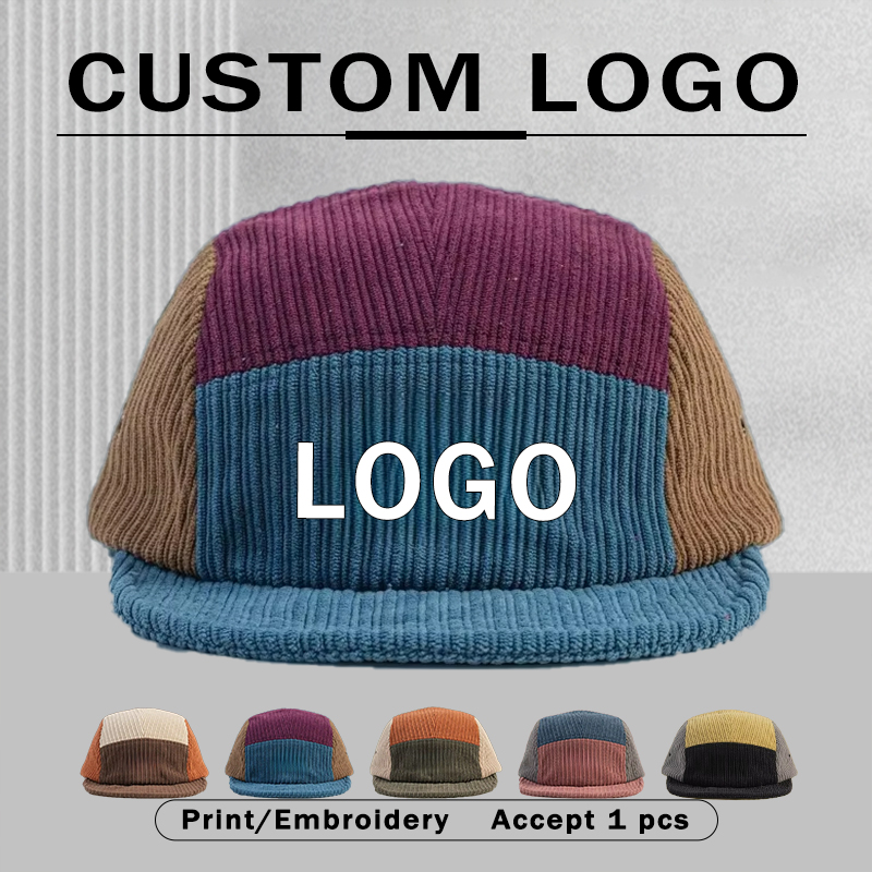 Corduroy Cap 5 Panel - หมวกเบสบอล 5 แผง ผ้าลูกฟูก ลายบล็อกสี สำหรับชายและหญิง