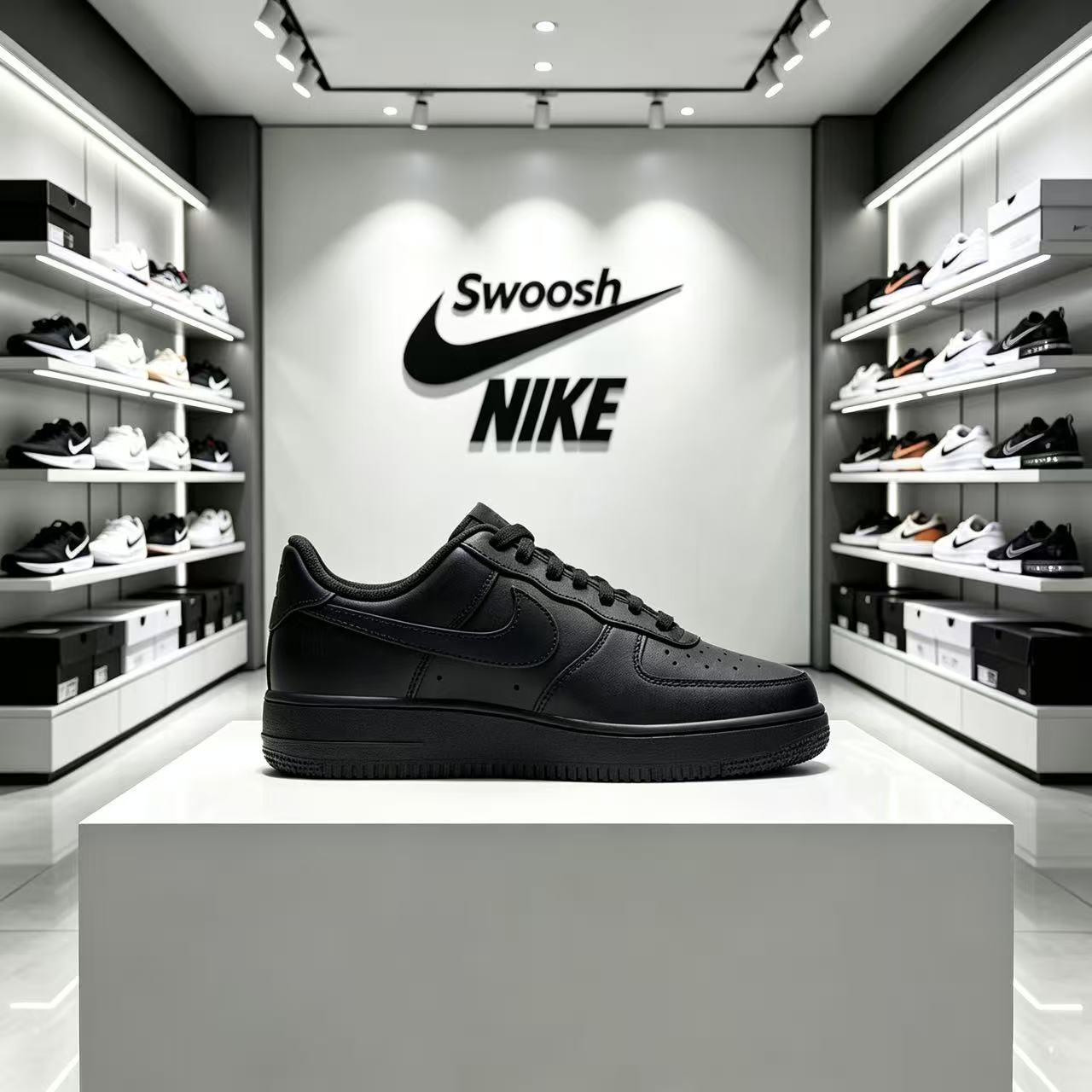 Nike Shoes Air Force 1 - ไนกี้ แอร์ ฟอร์ซ 1 '07 รองเท้าผ้าใบหนังสีดำล้วน