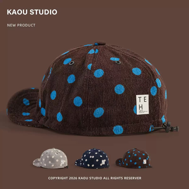 Corduroy Cap 5 Panel - หมวกเบสบอลผ้าลูกฟูกลายจุด ยูนิเซ็กส์ ทรงวินเทจ ปีกแบน ปรับสายได้ สไตล์สตรีทแวร์